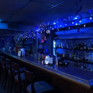 a bar with blue lights