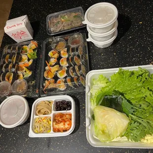 Spicy Pork BBQ Kimbap, fish cake kimbap, Bulgogi &amp; Vege Wraps.  So much food!