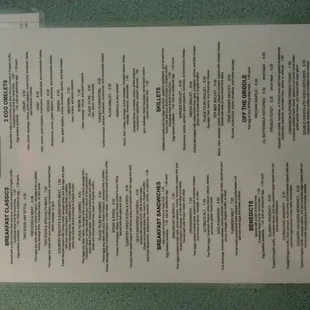 Menu as of August 2016.