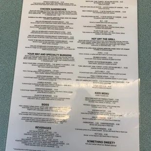 a menu for a restaurant