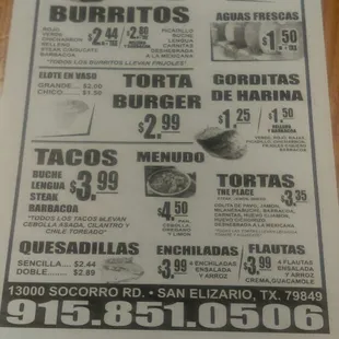 a menu on a table