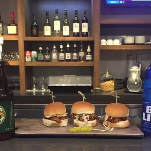 Pulled pork sliders and a couple selections of beer