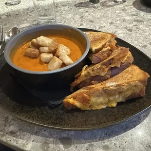 at Hyatt Place, but a very good tomato bisque and cheddar grilled cheese.