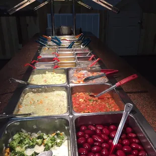 a buffet of different types of food