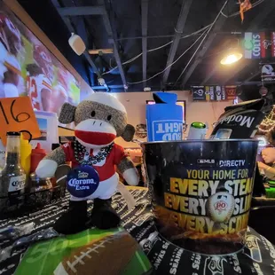 Football Monkey waiting for his bowl of food during their  off the Super Game event