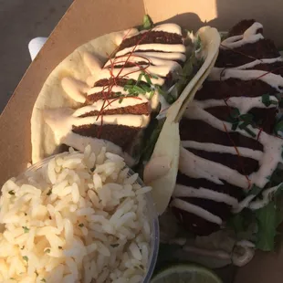 Cajun fish tacos and cilantro rice