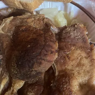 Dry, over cooked and burned pork chops