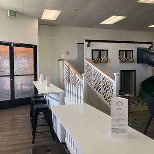 Coffee area and big slide for the kids