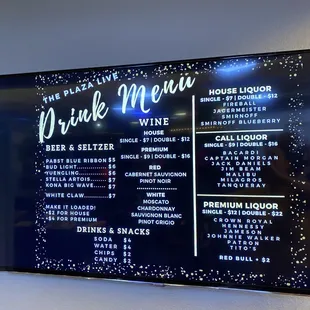 Drink menu