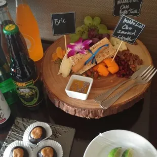 Our cheese bored, home made buckeyes, and assortment of drinks.