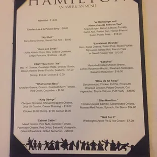 The "Hamilton" menu.  We are seeing the play tonight