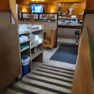 a view of the bar from the kitchen