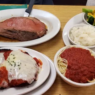 Chicken parm and prime rib