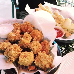 Huge fried curds + garlic twists