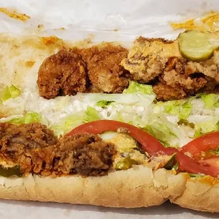 Half shrimp, half oyster po&apos;boy