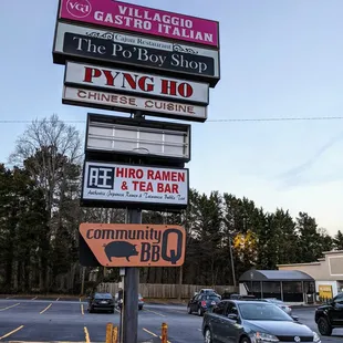 Outside. The Po&apos;Boy Shop is located in the same strip as Community Q, Pyng Ho, and other restaurants.