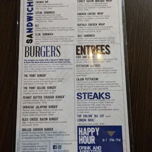 Sandwich &amp; Burger menu.