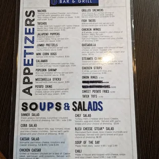 Appetizer menu.