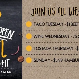 Come join us everyday for something different.