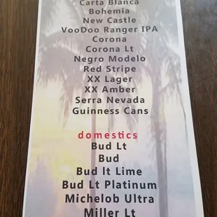 Beer list.