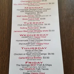 Weekly special list.