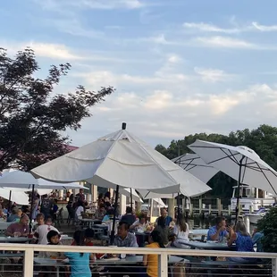 Outdoor seating by the water