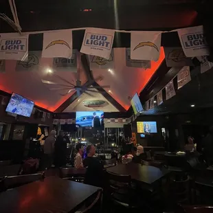 a group of people in a sports bar