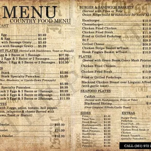 The New Country Food Menu