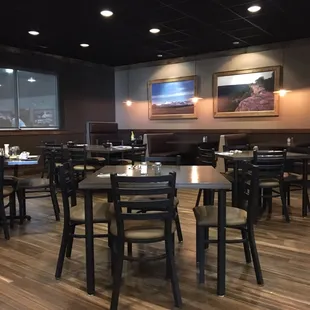 tables and chairs in a restaurant