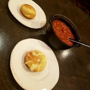 two plates of food on a table