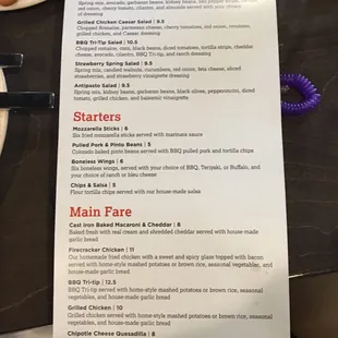 the menu for the restaurant