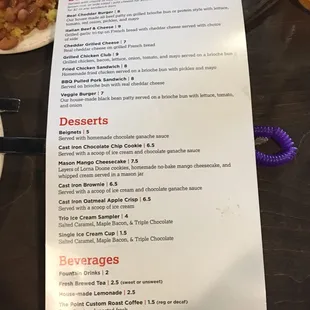 the menu for the restaurant