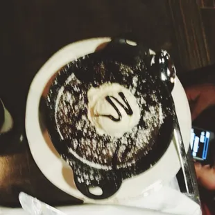 chocolate cake with a bacon maple icecream scoop