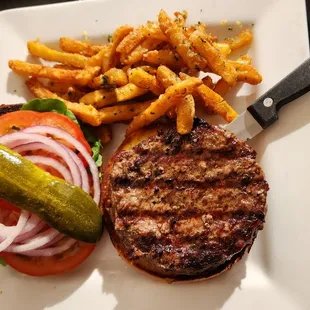 River Burger with Garlic Fries (add&apos;l $1)