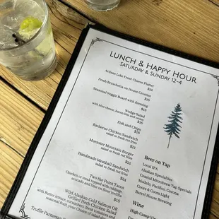 Lunch/happy hour menu