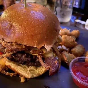 a hamburger and fries