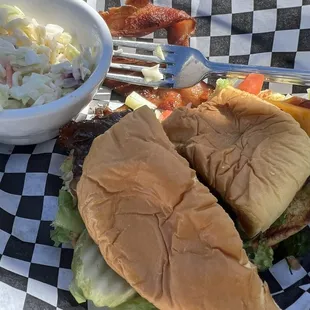 Smash burger with cheese and sautéed onions