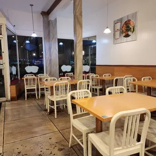 tables and chairs in a restaurant