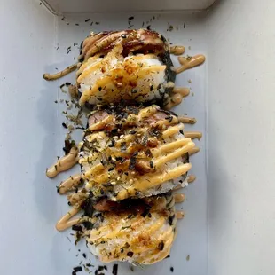 a close up of a box of food