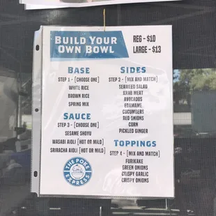 The Poke Express menu. We offer regular and large bowls to meet every size poke craving.