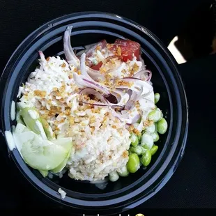 brown rice, edemame, onion, cucumber , crab meat &amp; wasabi sauce