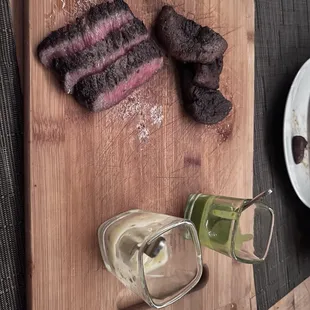 Wagyu strip steak and mushrooms