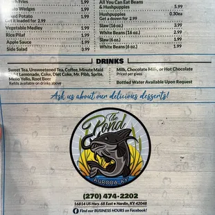 Menu at the pond