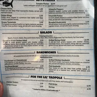 Menu at the pond