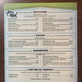 the menu for the restaurant