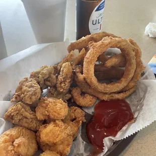 Shrimp and Oyster platter with Onion Rings