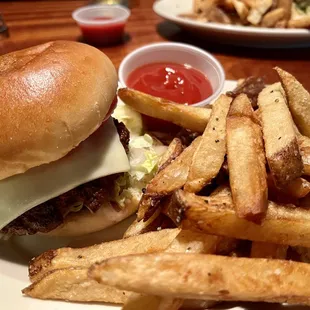 Classic burger and fries.