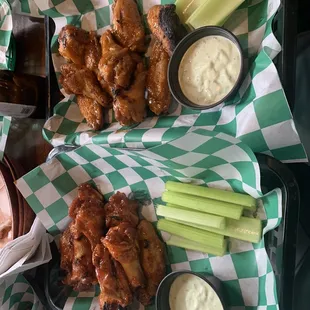 BBQ Wings along with Cajun Honey Mustard with delicious homemade ranch!