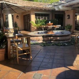 Serene outside patio with babbling fountain &amp; lovely acoustic guitar playing