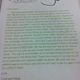 The Pooch Pad summary of pet stay!